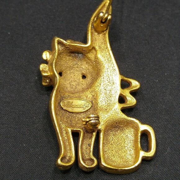 Vintage Danecraft Cat Brooch, Pink Enamel, Mug "I Don't Do Mornings" Pin, 1960s - Picture 3 of 8